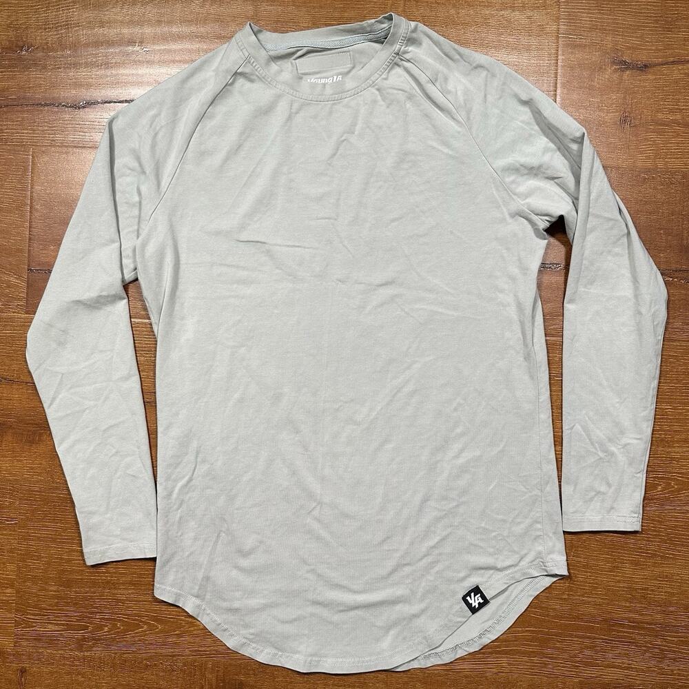 YoungLA T Shirt Mens S Gray Long Sleeve Curved Hem Minimal Streetwear City Gym